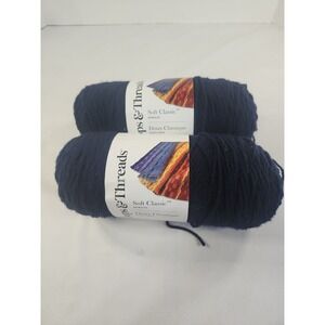 Lot Of 2 Loops & Threads Soft Classic Navy/Marine Acrylic Yarn 354 Yrds Each
